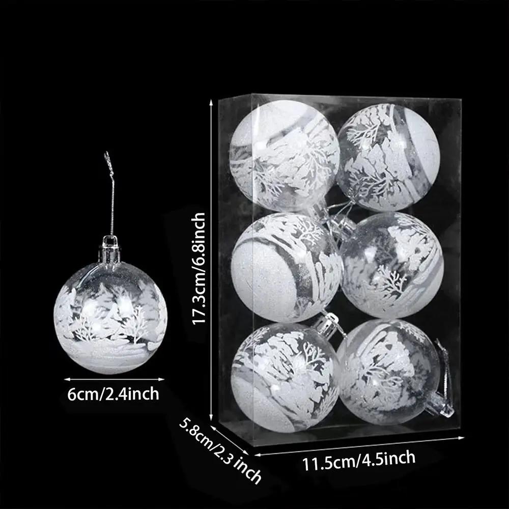 6pcs New Year 6cm Snow Ball Pendant Clear Baubles Xmas Tree Decor Hanging Ball Transparent Christmas Ball Home Decor