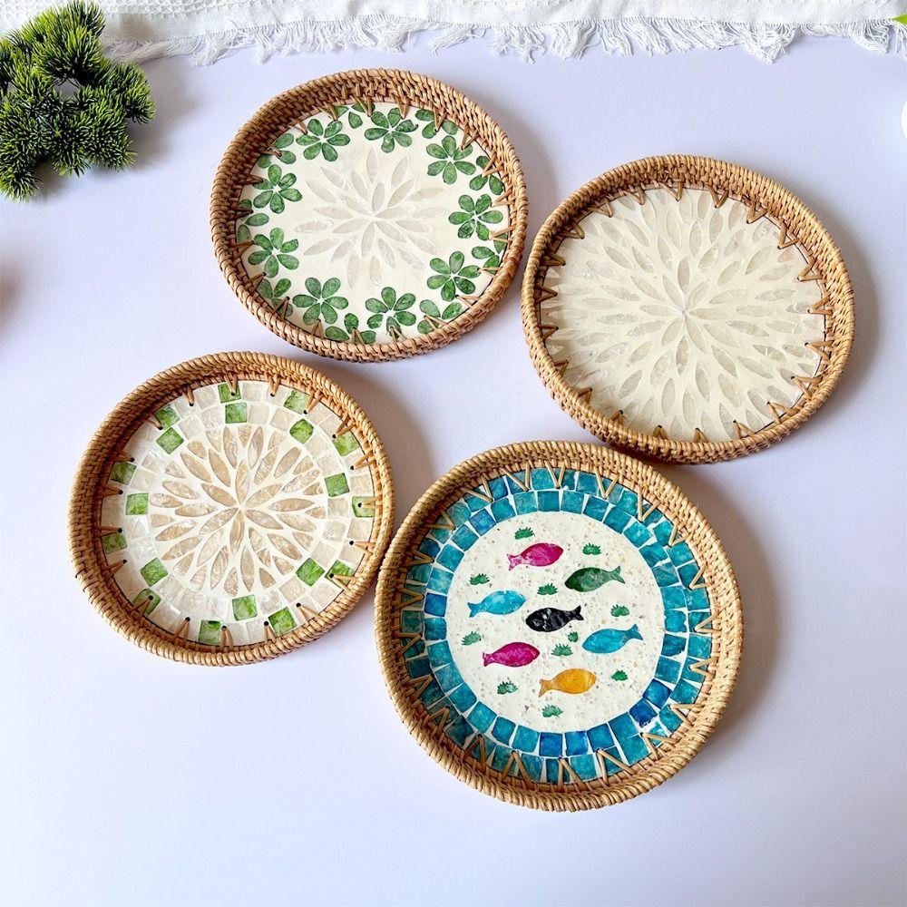 Home Decor Rattan Serving Tray Handmade Decorative Wall Plate Creative Gift Table Centerpiece