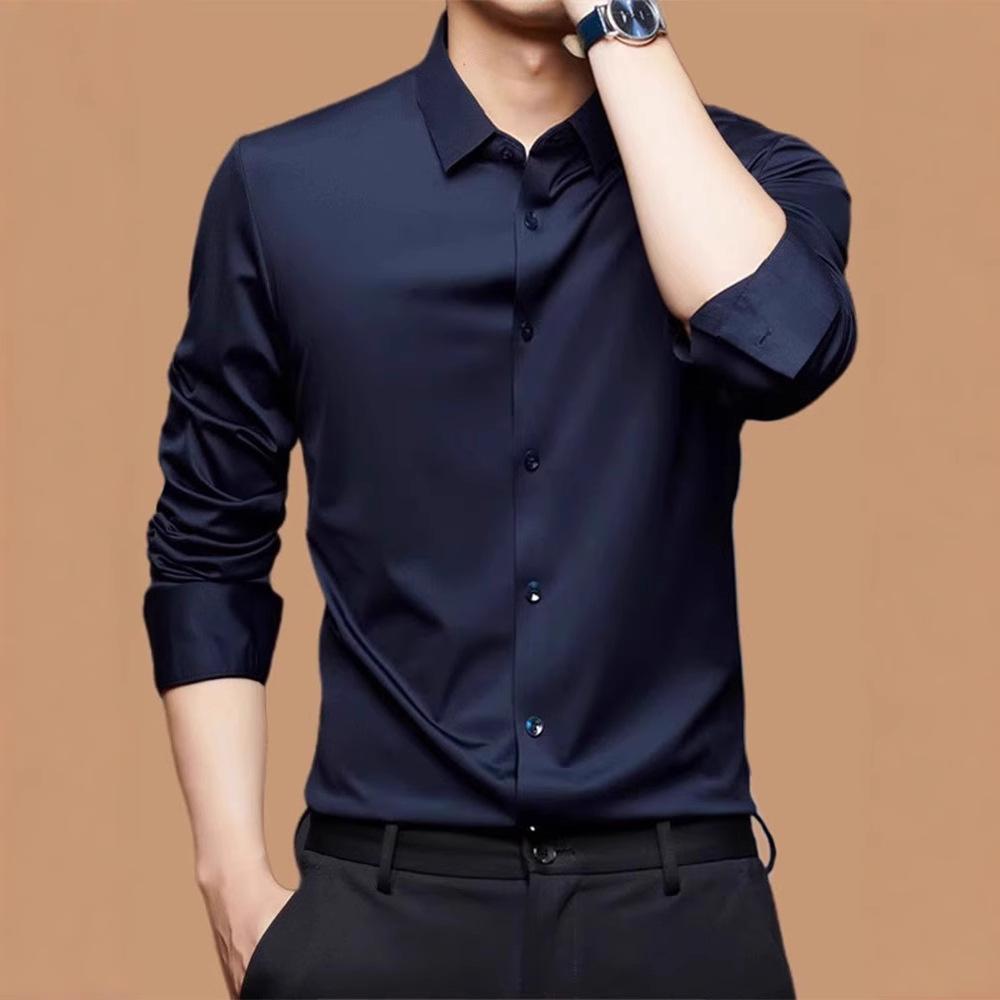Men's Solid Color Long Sleeve Button Down Shirt Casual Slim Fit Turndown Collar Shirt