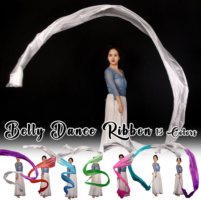 45*400cm Women Gradient Color Square Dance Belly Dance Practice Imitation Silk Streamer With Stick Chinese Style Flowy Ribbon