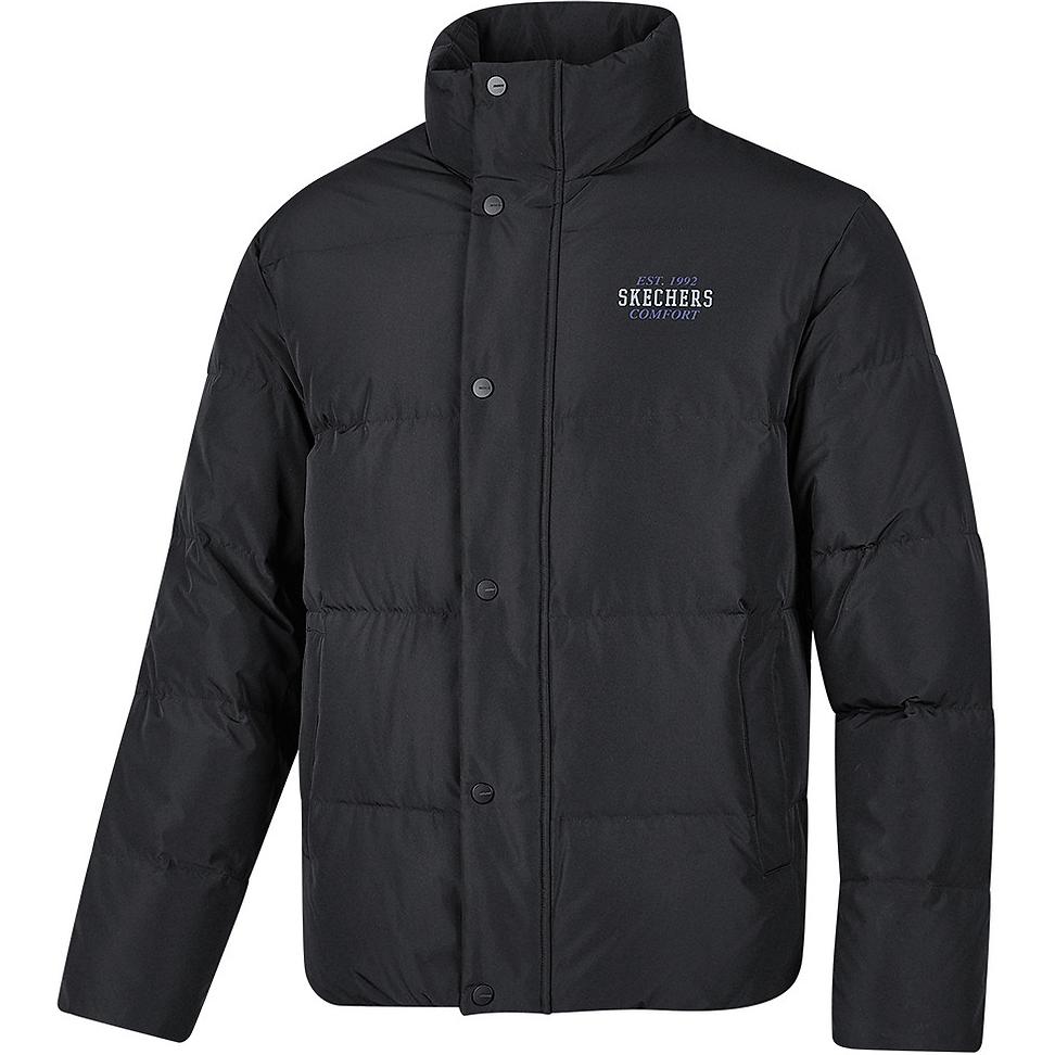 Skechers Sports Alliance Series Letter Print Stand Collar Zipper Woven Stretch Long Sleeve Down Jacket Unisex outerwear Carbon-Black L324U105-0018 L