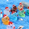 10pcs Christmas Mini Resin Ducks Glitter Miniature Christmas Hat Duck Figures Shine Tiny Duck Ornaments Micro Landscape Decor