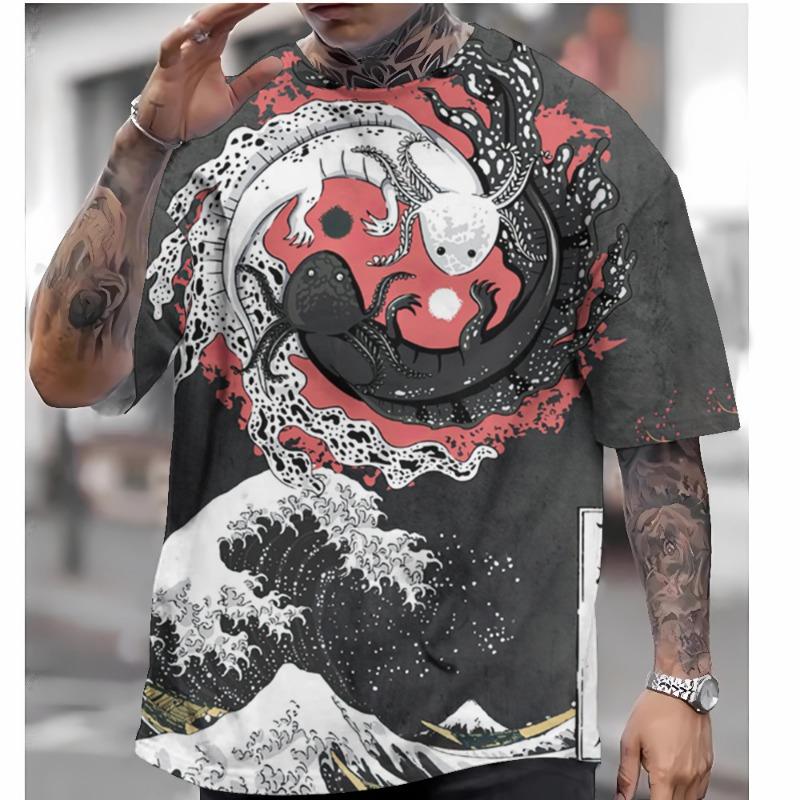 

Футболка в японском стиле для мужчин Футболки с графикой Ukiyo-e Футболки с 3D-принтом Футболки с коротким рукавом Мужская одежда больших размеров Топы Лето 3XL