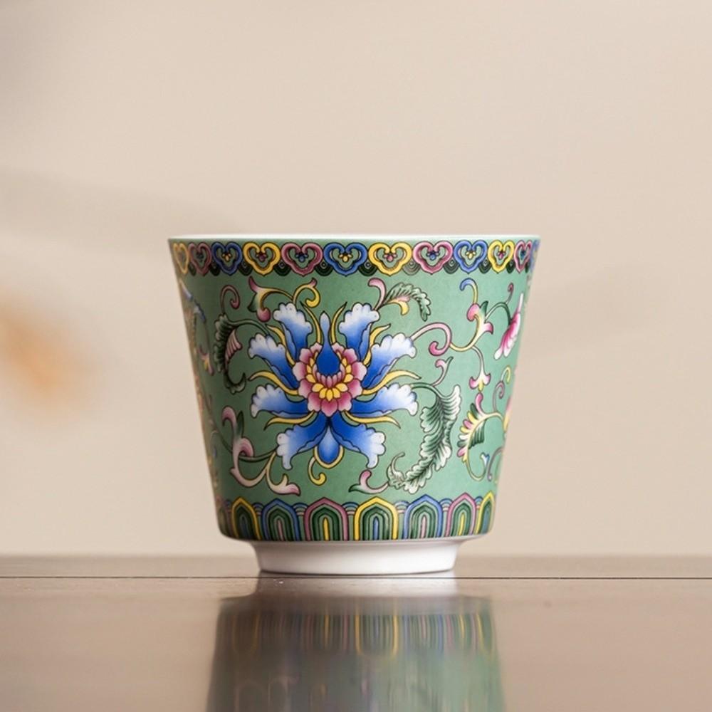 6pcs/set Chinese Style Tea Cup Flower Enamel Cup Teaware Ceramic Cup  Living Room