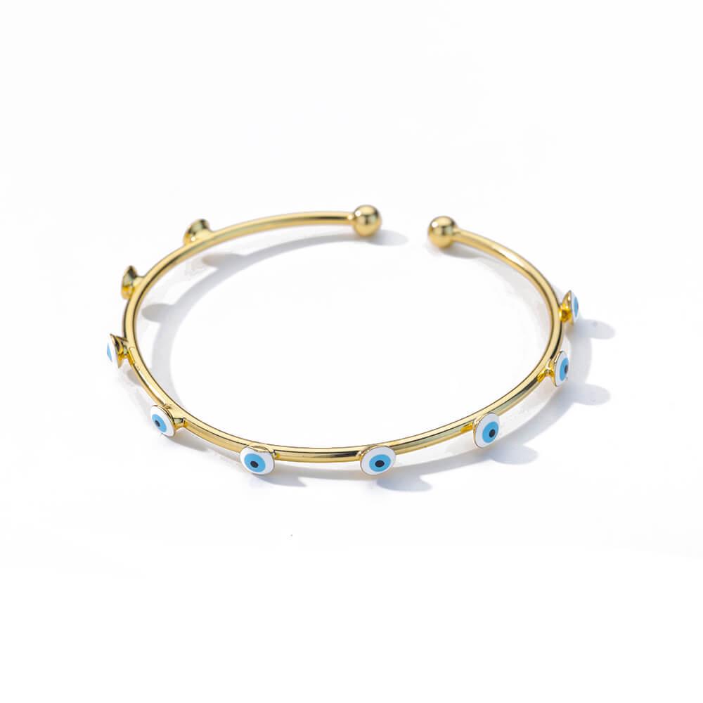 18K Gold Geometric Blue-Eyed Evil Eye Bracelet - Colorful and Versatile.