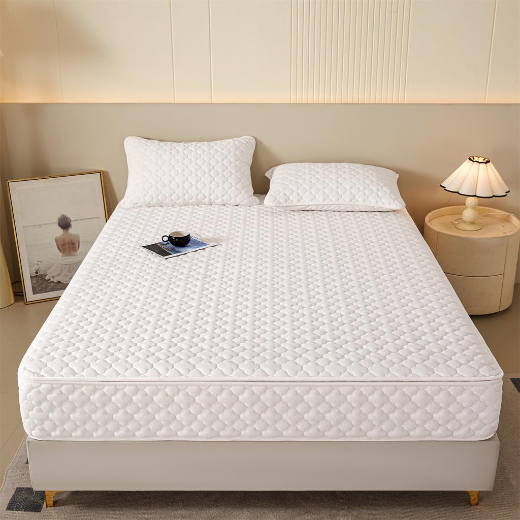 Crystal velvet padded six-sided full-wrapped fitted sheet thickened zipper fitted sheet solid color, no pillowcase