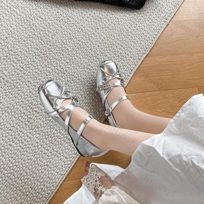 Woman Ballet Mary Jane Shoes 2025 Summer Female Retro Square Toe Buckle High Heels Comfortable Leather Dress Women Casual Shoes