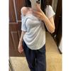 Striped American striped slanted shoulder short-sleeved t-shirt women's summer sweet and spicy style slim and thin versatile top