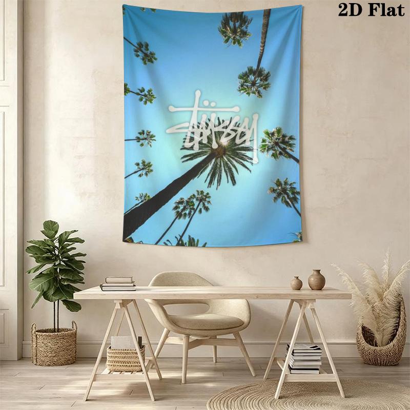 Blue Sky Palm Tree Tapestry, Low Angle Tropical Palm Scenery Street Signature Logo Wall Hanging