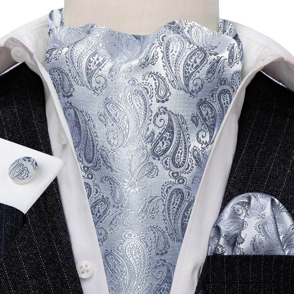 Barry.Wang Formell bryllup Cravat Slips Lomme Firkantede Mansjettknapper Silk Paisley Plaids Ascot slipssett