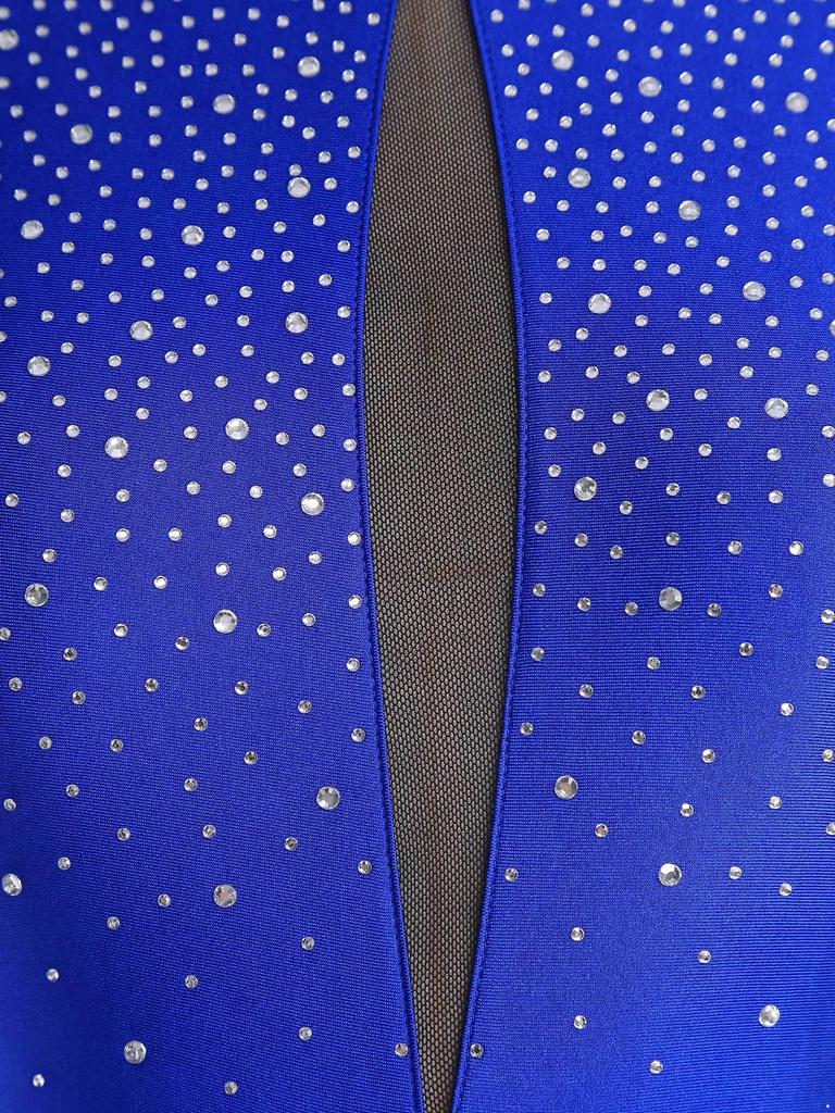 S-XXL Women's Competition Leotard: Allover Rhinestone Backless Bodysuit with Tassel Skirt & Contrast Color for Chacha Rumba Dance