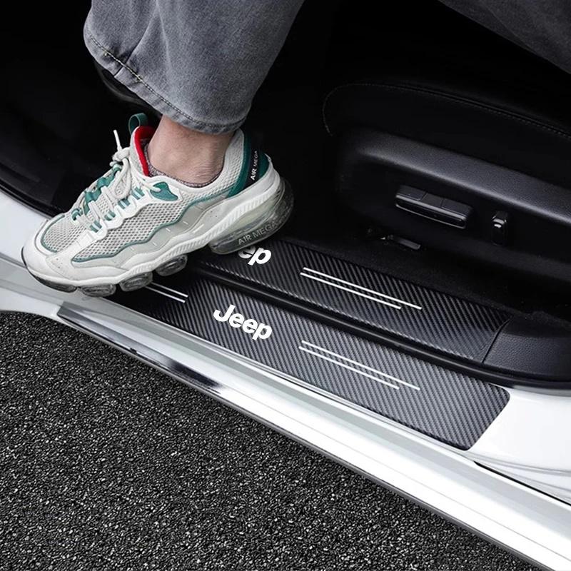 5Pcs Carbon Fiber Car Door Sill Protector Sticker for Jeep Renegade Wrangler JK JL Anti-Scratch Threshold Guard Auto Accessories