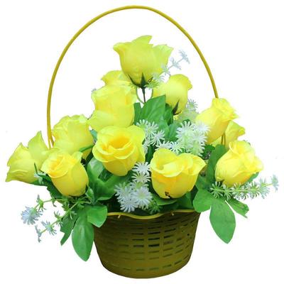 Cesto per Bonsai con Fiori di Seta - Rose Artificiali per Tombe e Monumenti, Spedizione Gratuita