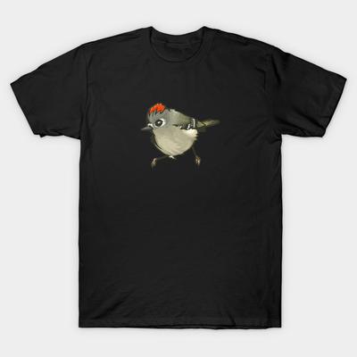 Asian Size Men Print T-shirt Ruby-Crowned Kinglet No-Cut Heat Transfer Print Cotton Tshirt