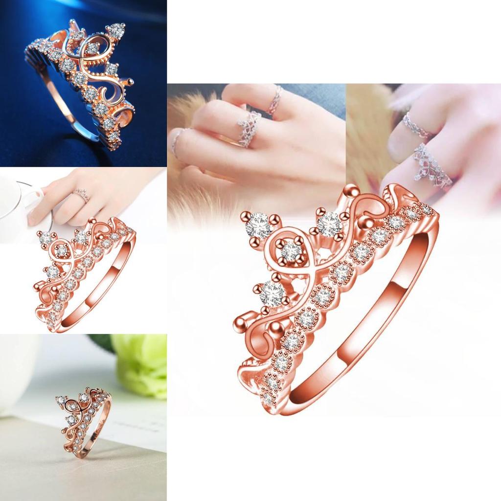 Elegant Rose Gold Plated Korean Crown Ring With Sparkling Gemstones For Women Fashion Jewelry