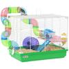 2 Tier Hamster Cage, Gerbil Cage with Handle, Exercise Wheels, Tunnel, Water Bottle, Dishes, Ladder, for Dwarf