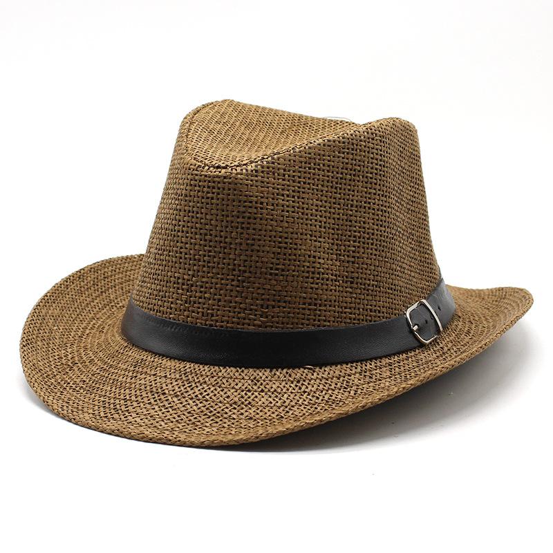 

Summer Straw Cowboy Hat, Outdoor Knight Hat Breathable Unisex Hat Western Cowboy Hat M（56-58cm） темно-коричневого кольору