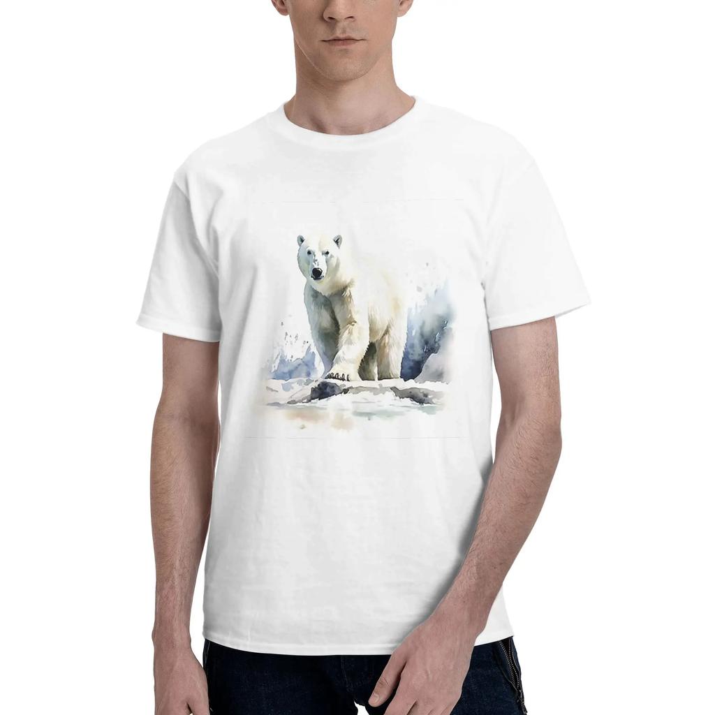 Watercolor standing in the snow Polar Bear Men TShirt Oversized T Shirts Mens Round Neck Cotton Tees Short Summer Male