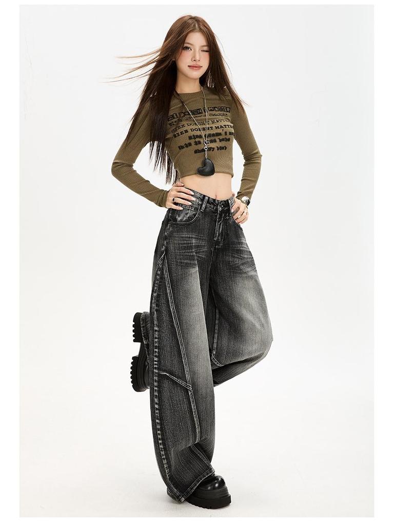 2025 Nieuwe Retro Blauwe Hoge Taille Afslankende Wijde Pijp Jeans voor Dames