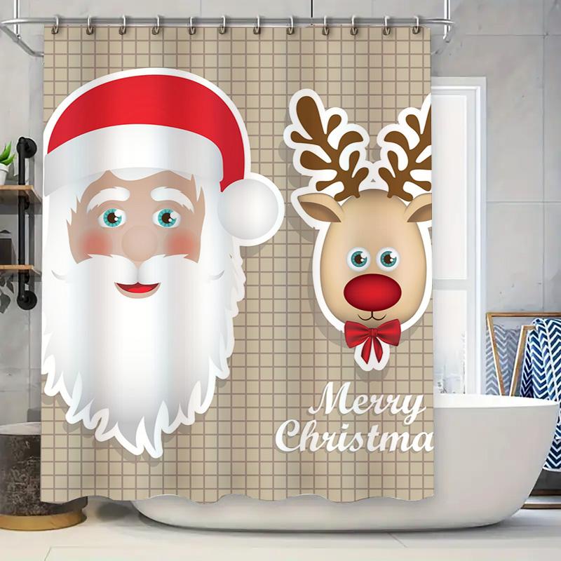 Tu Christmas Shower Curtain Merry Christmas Bathroom Decor Festive Holiday Backdrop Santa Claus Pattern Waterproof Home Decor Gi