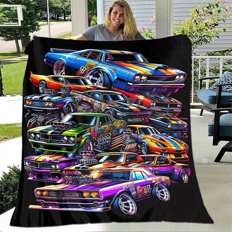 Vibrant Classic Cars Blanket, Soft Cozy Throw with Bold Design, Perfect Gift Idea for Car Enthusiasts and Home Decor Fans
