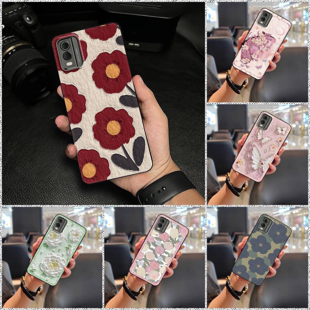 Cute Anti-dust Phone Case For Nokia C32 Waterproof Flower Back Cover Full Wrap Dirt-resistant Durable Protective TPU