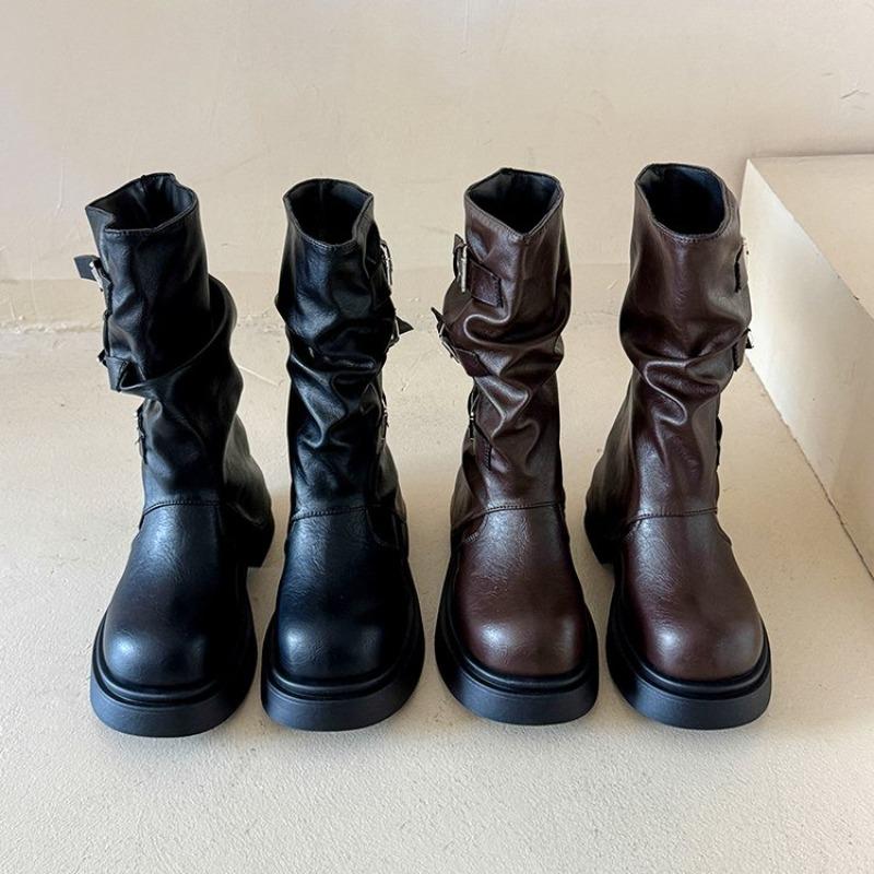 Fashion Block Heel Square Toe Fashion Boots 2025 New Early Autumn Mid-Tube Casual Sleeve Booties for Women