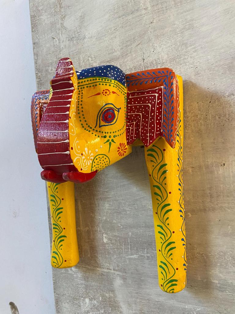 Colorful Rajasthani Wooden Elephant Wall Decor: Hand-Painted Folk Art Panel