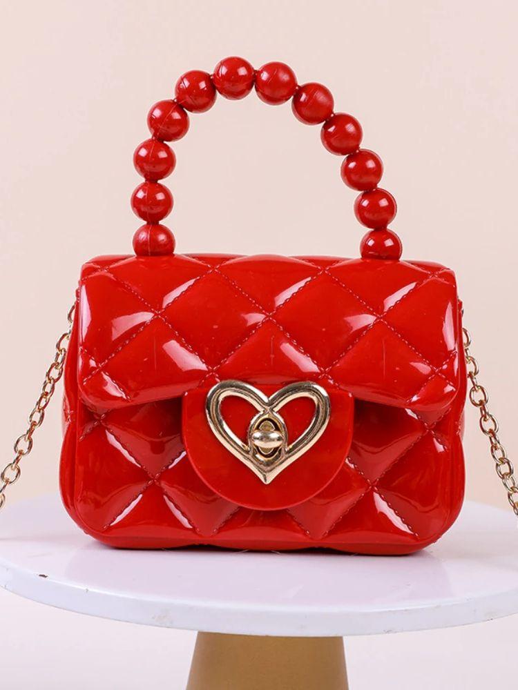 New jelly handbag, candy-colored, single-shoulder crossbody mini chain key pearl hand-held jelly bag
