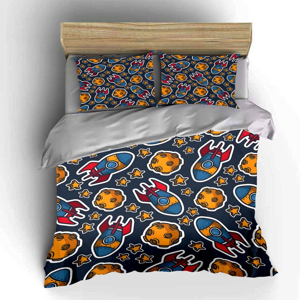 "Space Themed Bedroom Decor Set" Bedding Set with 1 Duvet Cover 2 Pillowcases Single Double King Queen, Gift