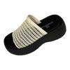 Small height-increasing sandals women's 2025 summer new one-word with open-toe woven hollow muffin platform shoes
