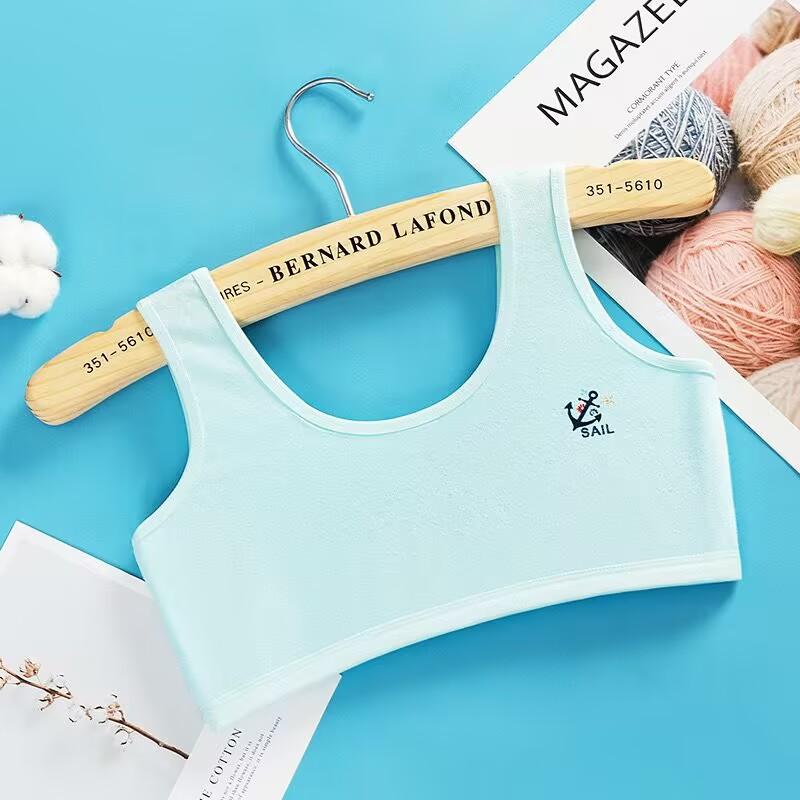 

Летний тренировочный льняной мягкий бюстгальтер для тонких девочек, спортивные бюстгальтеры для девочек-подростков, детская тема с надписью one size синий