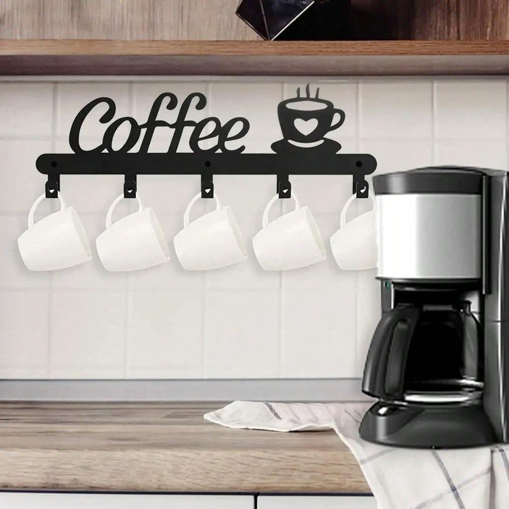 Wall Mounted Metal Coffee Mug Holder, 1pc Iron Hanger Rack for Cups, Kitchen Storage Organizer, Decorative Hooks for Coffee Bar Station