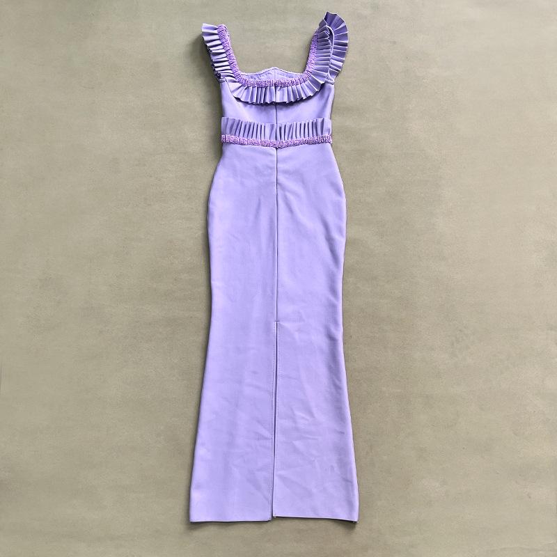 Purple Beaded Bandage Evening Dress - Sleeveless Socialite Style