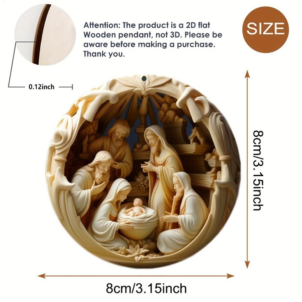 2D Christmas Nativity Ornament Christmas Wooden Nativity Scene Pendant Christmas Tree Decor 2025 Xmas Navidad Party Supplies