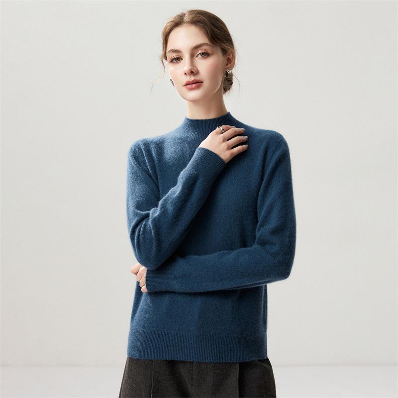 Lekasha Women's Cashmere Goat Wool Twelve-Needle Half-High Collar Sweater - Autumn/Winter Base Layer