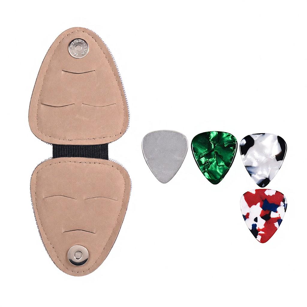Guitar Picks Holder Case Bag PU Synthetic Leather with 6pcs Celluloid Picks String Instrument Accessories
