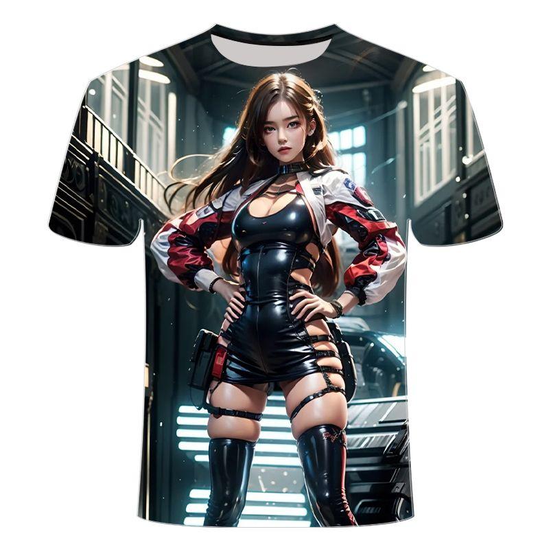 3D Printed Summer Short Sleeved T-shirt Popular Anime Mecha Female Warrior Series Men's and Women's Summer Short Sleeved Shirts