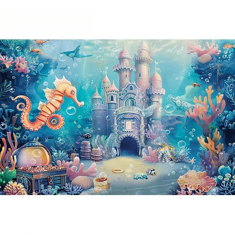 Underwater World Backdrop Summer Mermaid Ocean Castle Kid Birthday Party Cake Smash Decor Banner Photography Background