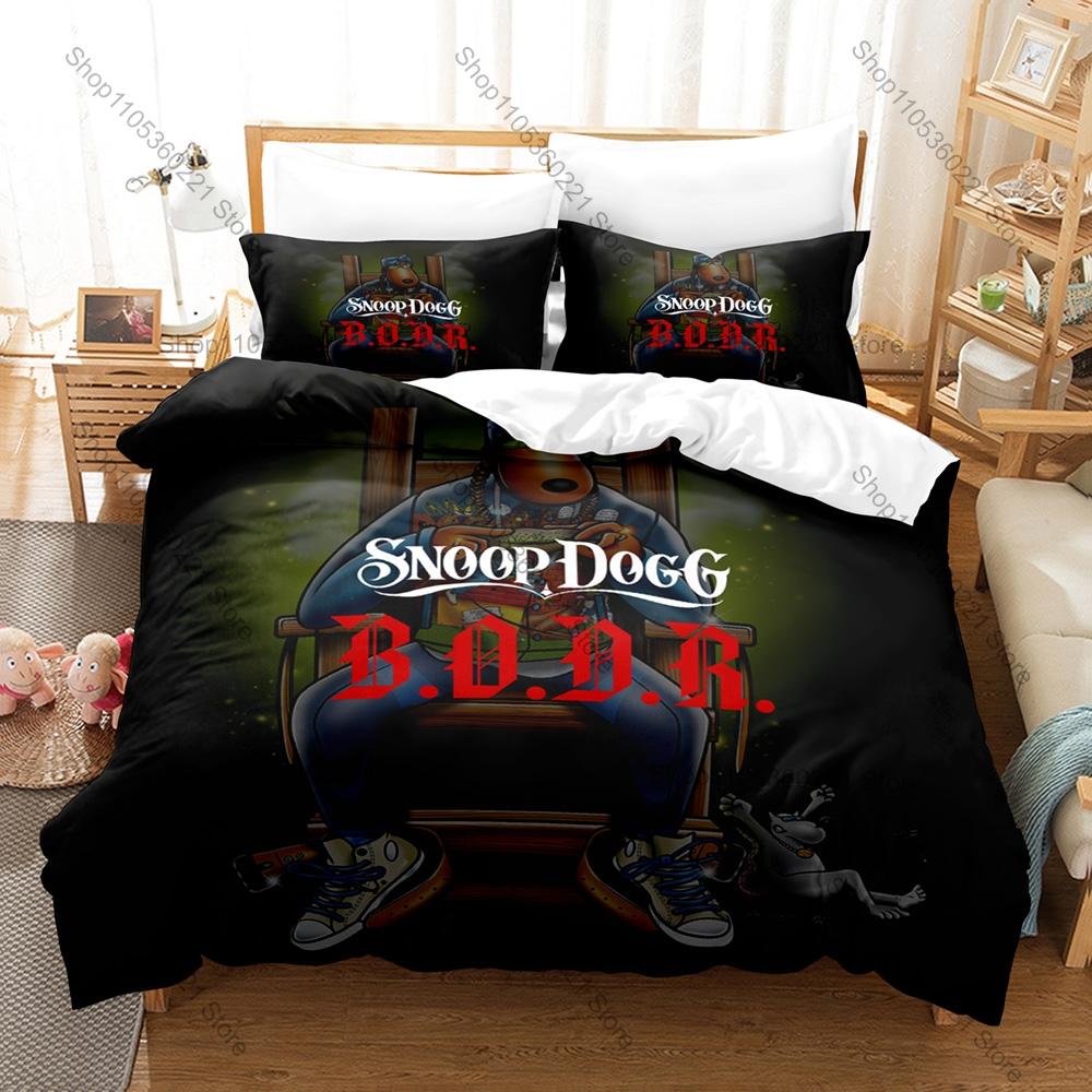 Rapper Snooop Doggy Dogg Bedding Set Duvet Cover + 2 Pillowcases West Coast Rap Portrait Bed Linens