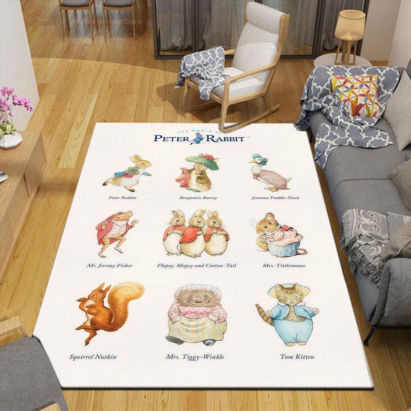Peter Rabbit Art Flannel Printed Carpet, Home Sofa Decoration for Living Room & Bedroom, Non‑Slip Play Flannel Floor Mat for Game Room