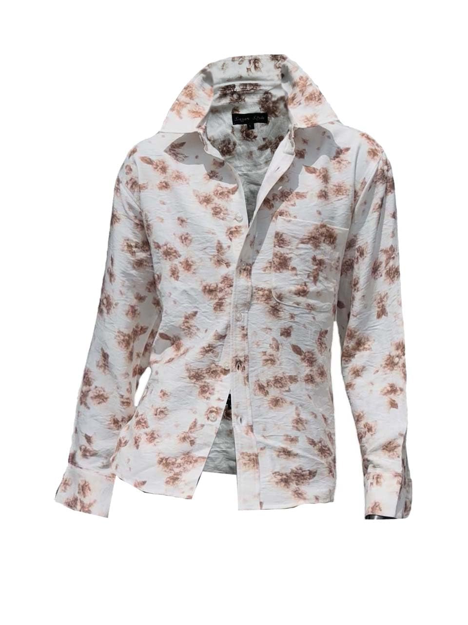 

SaganStyle Floral Print Long Sleeve Gothic Size M Men s Shirt, All-Over Print, Dress, Casual, Elegant, YT20250003, Brown,