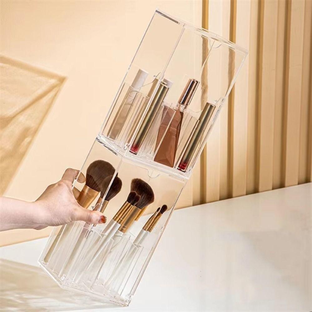 Transparent Makeup Display Rack with Lid Cosmetics Tools Organizer Bathroom
