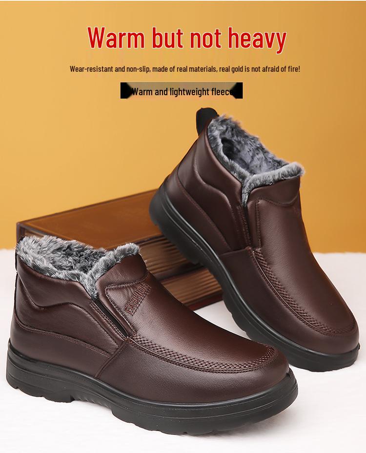 Men's Winter Non-Slip Waterproof Velvet-Lined Cotton Shoes - Warm, Thick, and Perfect for Middle-Aged and Elderly Dads.