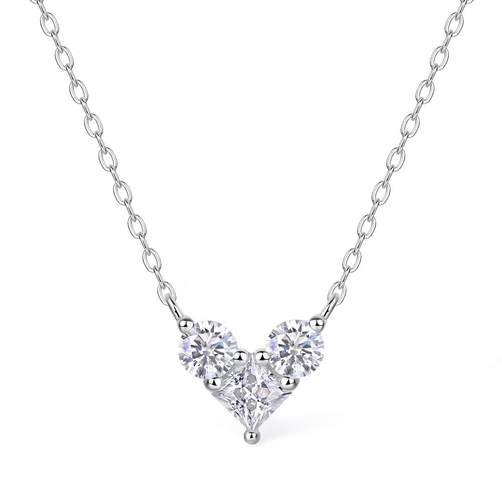 Sweetrain  Princess Cut Moissanite Necklace Sterling Sliver Chain Plated White Gold Heart Necklace for Women Jewelry 45cm&Full Moissanite