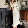 Retro Woolen Ruffle Knitted Dress: European and American French Style for Autumn and Winter