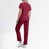 Women's Short Sleeved Color Round Neck Pocket Top Pants Work Clothes Two Piece Set