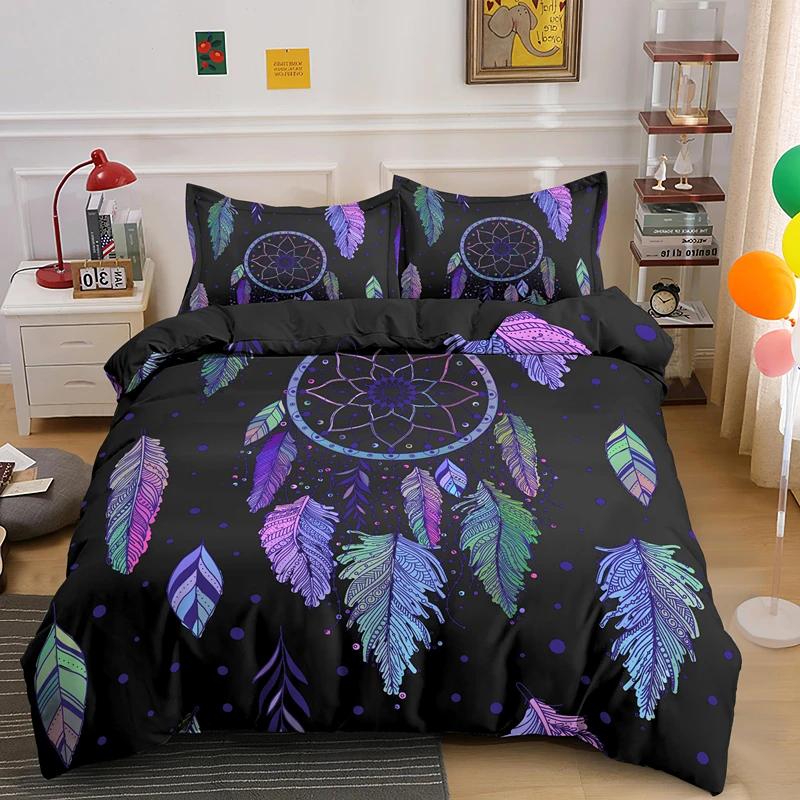 Dreamcatcher King Queen Duvet Cover Bohemian Style Bedding Set For Teen Girl Women Orange Sunset Scenery 2/3Pcs Soft Quilt Cover