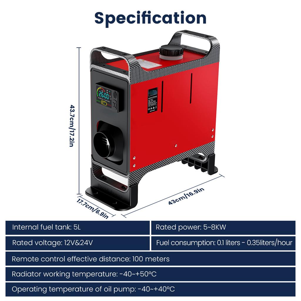 All In One Diesel Air Car Heater Host 5-8KW Adjustable 12V LCD English Remote Control Integrated Parking Heater Machine