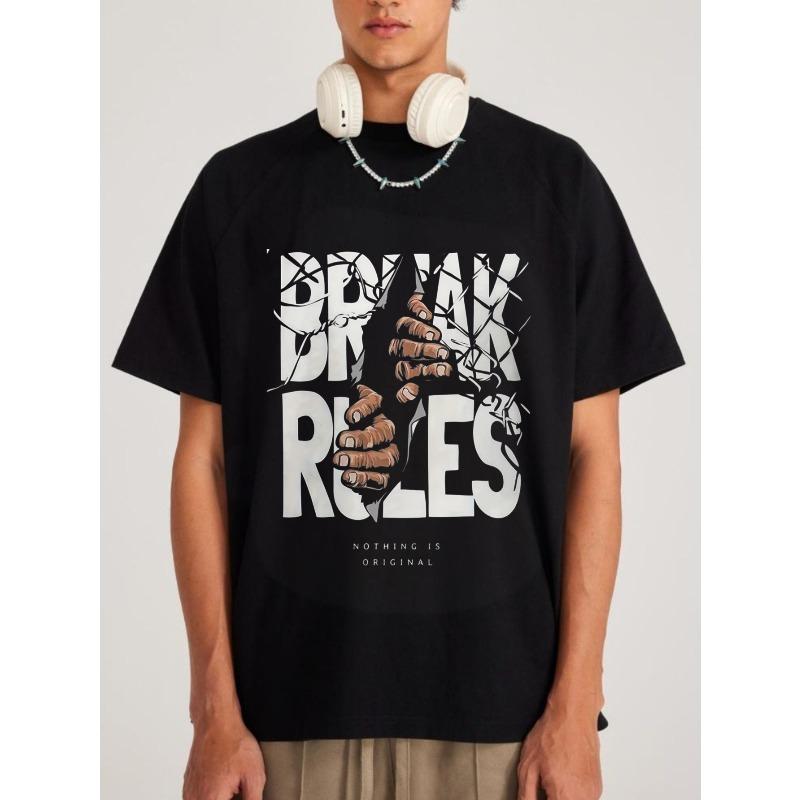 Black T Shirt Break Rules Graphic Print With Hand And Barbed Wire Design Nothing Is Original Statement Tee For Streetwear Fashion Casual Wear